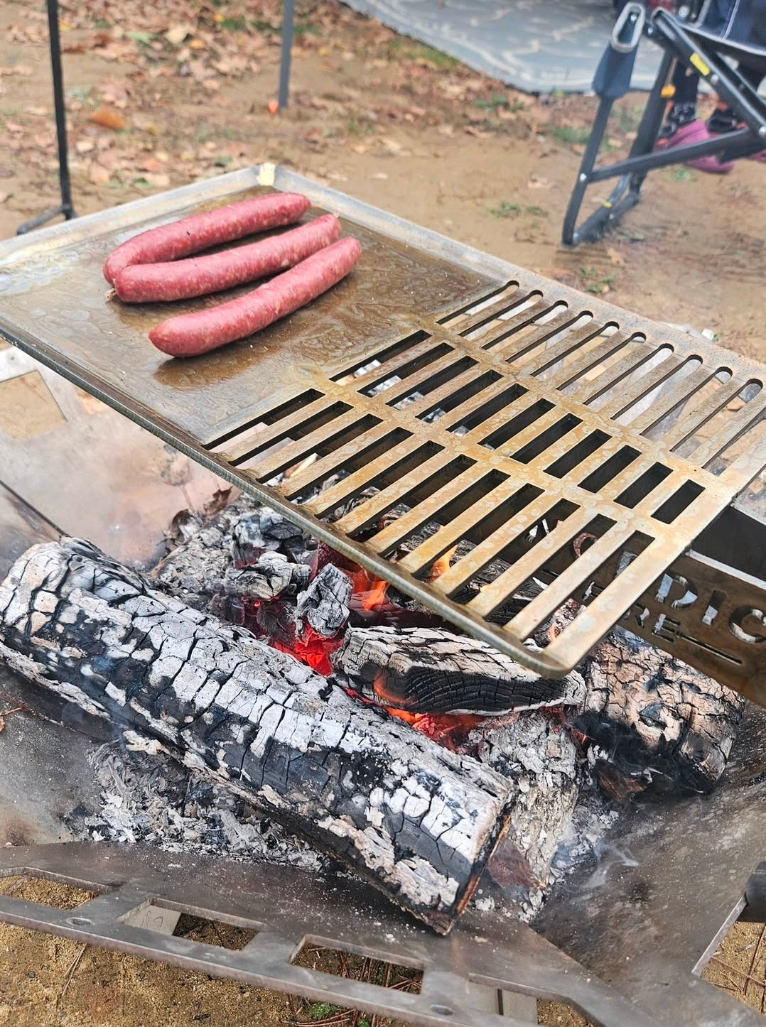 Ultimate Camper Bundle Mild Steel Hex Collapsible Fire Pit - 50/50 Grill - 2 Carry Handles - Carry Bag